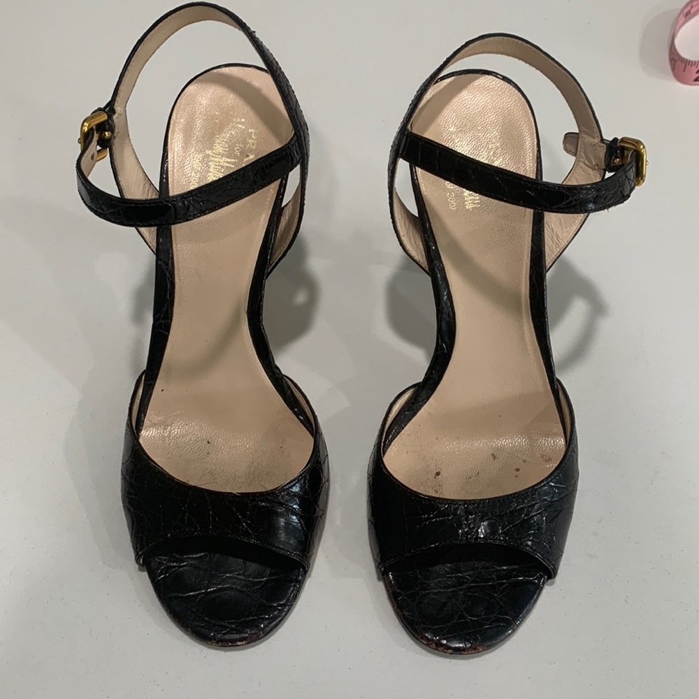 Prada by Neiman Marcus Black Leathee Strappy Heels
